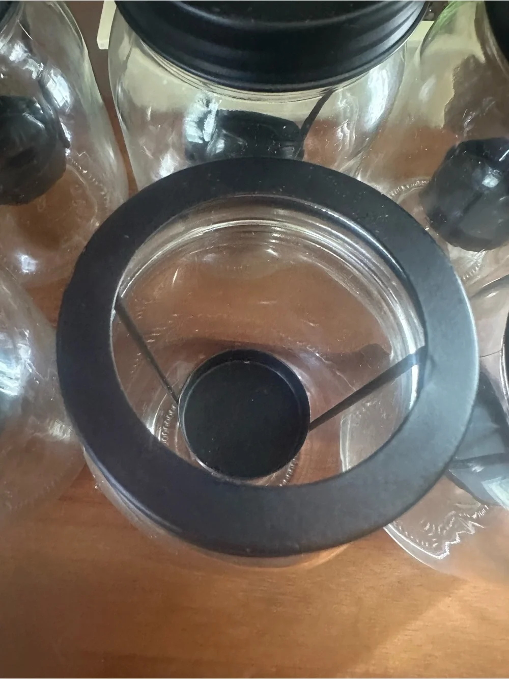 Clear Glass Hanging Candle Jar with Black Lid and Holder set of 6